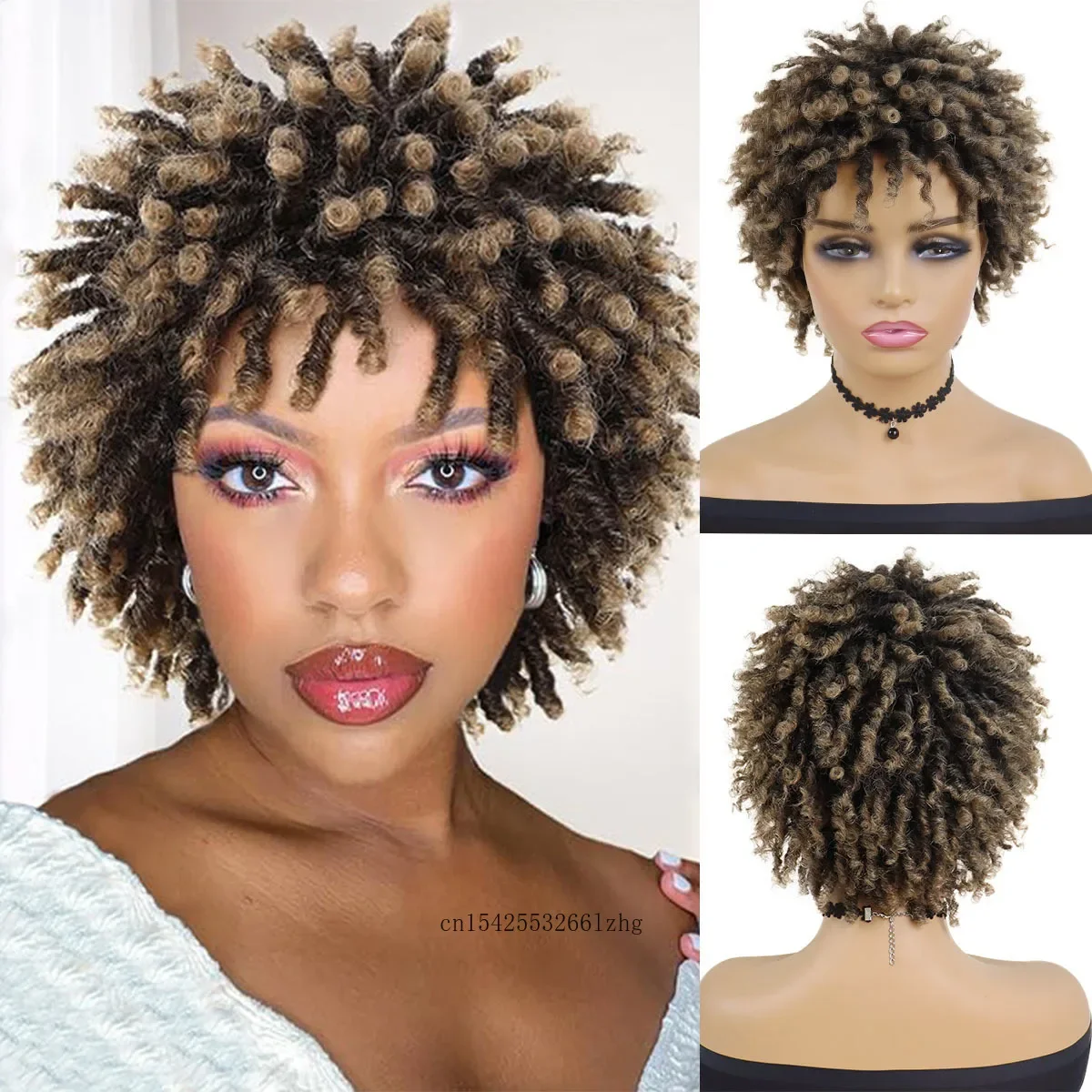 

GNIMEGIL Synthetic Braided Wig for Women Locs Crochet Twist Hair Short Afro Ladies Dreadlock Light Brown Daily Curly Cool Girls