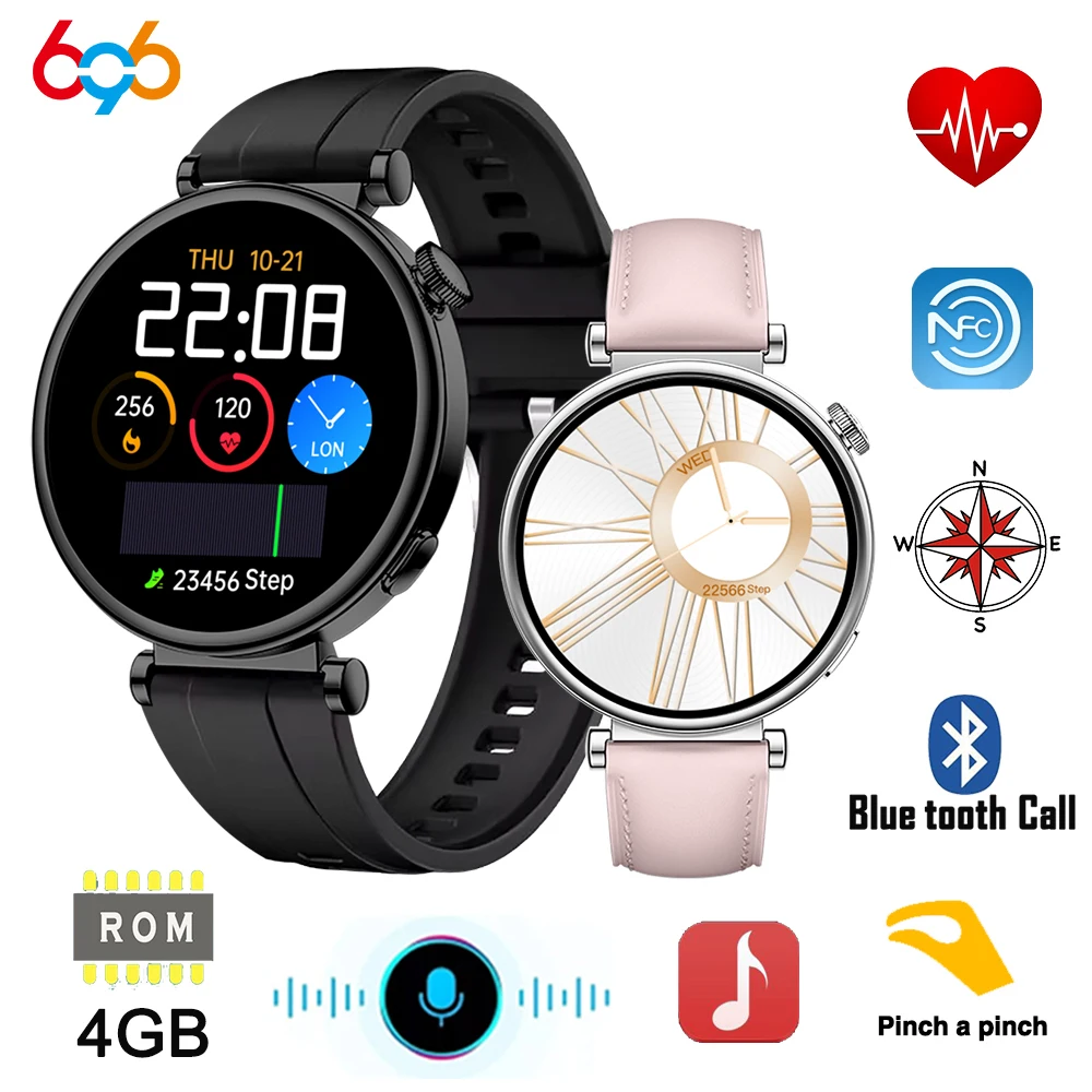 

Women 1.3" Blue Tooth Call Compass Smart Watch 4GB Local Music Sound Recording Heart Rate NFC Lady Men Sports Fitness Smartwatch
