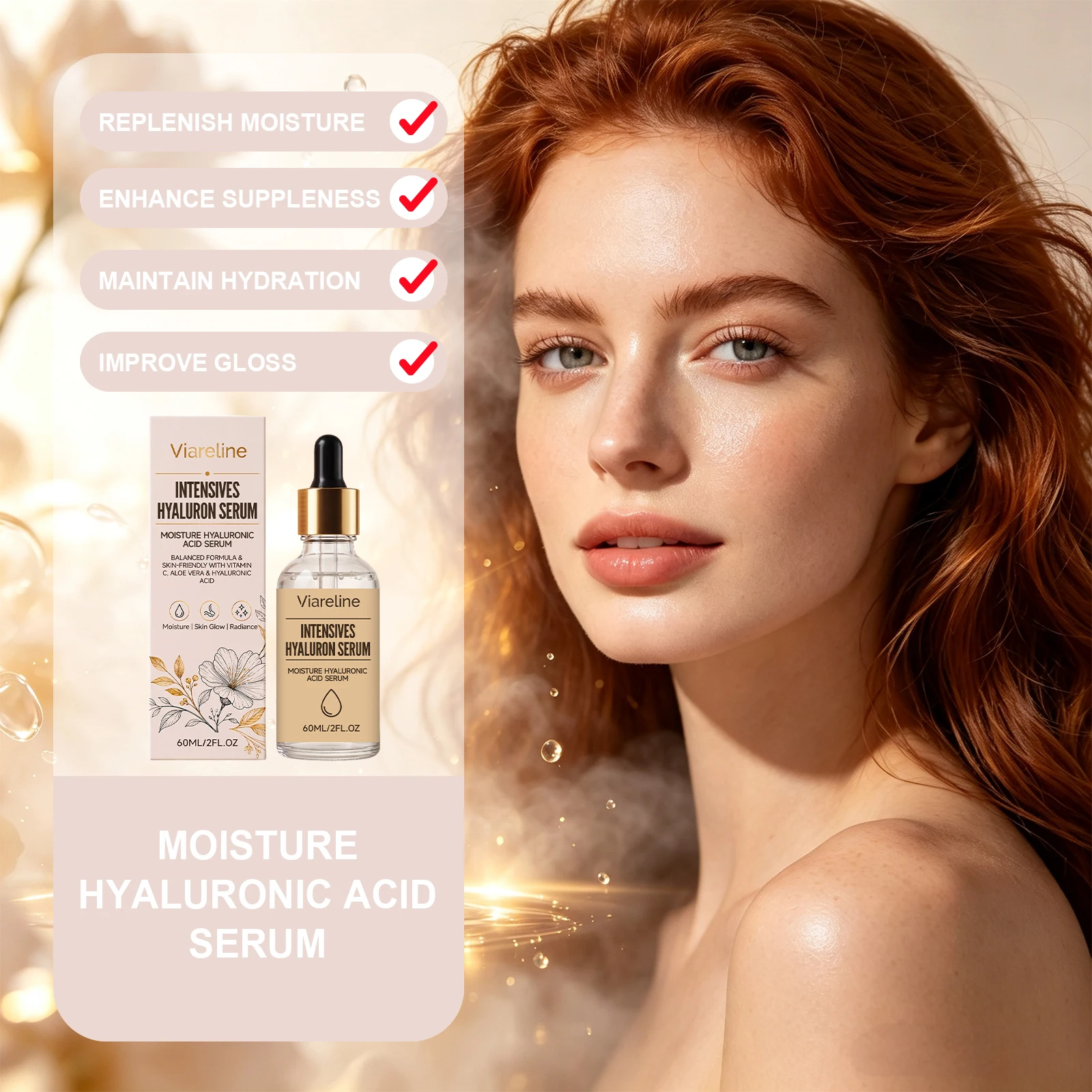 Sérum Facial Hidratante com Ácido Hialurônico e Vitamina C, Clareador, Anti-idade, Reparador de Rugas, Hidratação Profunda, Essência Iluminadora