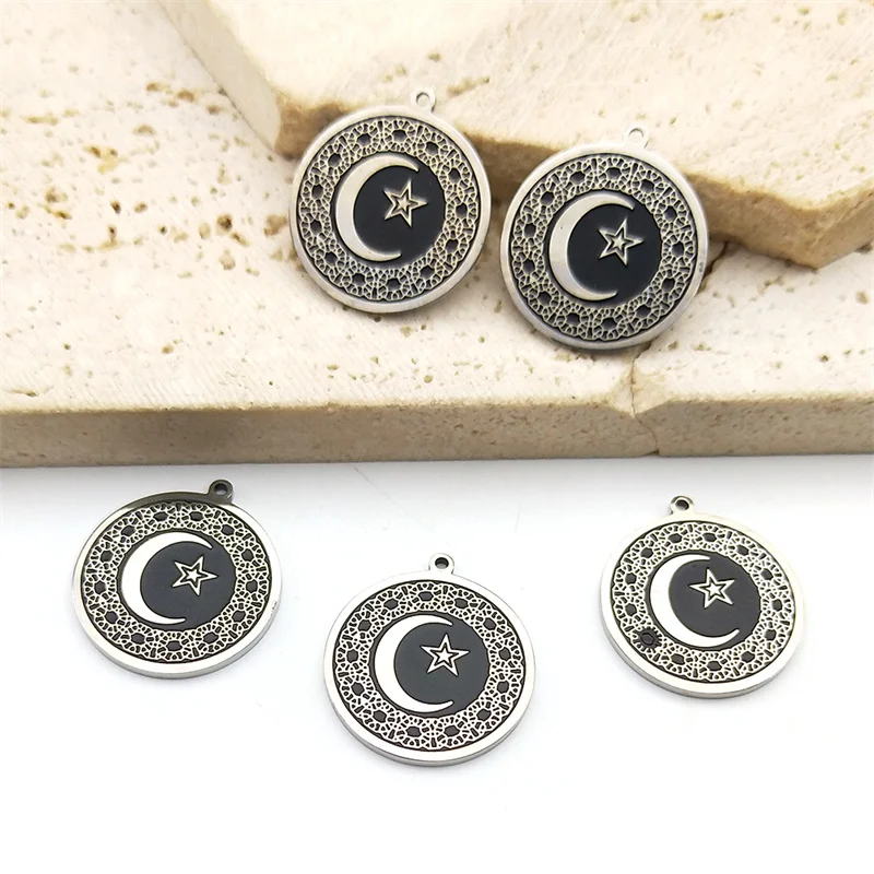 5PCS Muslim Star Crescent Moon Talisman Charm Jewelry Making Stainless Steel Pendant DIY Necklace Bracelet Handmade Accessories