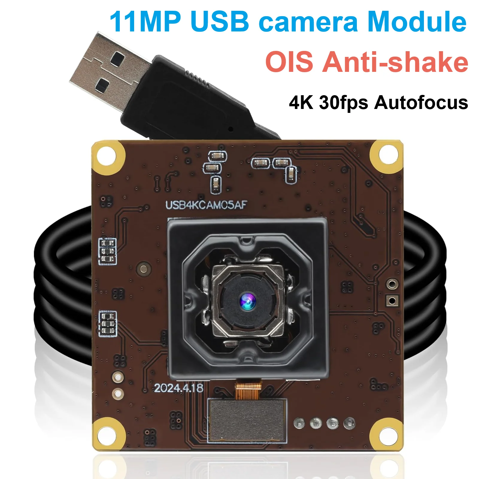 ELP 11MP 4K 30fps OIS Anti-shake Action USB Camera Module Autofocus IMX258 Mini Webcam for Mechanical Application, 3D Printing