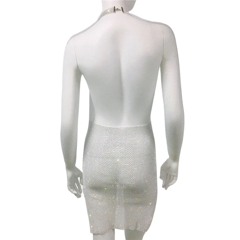 Damen Glänzendes Strass-Mesh-Neckholder-Minikleid Sexy Durchsichtiges Funkelndes Bodycon-Kleid Clubwear Strandparty-Überwurfkleid платье женское 2026 – Detail 11