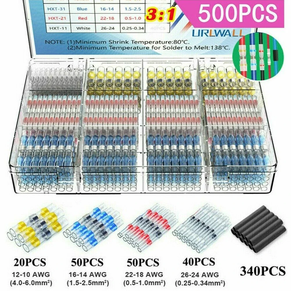 Wire Butt Terminals Heat Shrinkable Sleeves Solder Wire Connectors with Four Color Options 50 to 800pcs Available