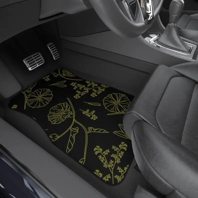 

Car Floor Mats Flower Pattern Black and Gold Car Mats Steampunk Boho Goth Car Accessories Truck Dark Academia Decor Wild Flowers