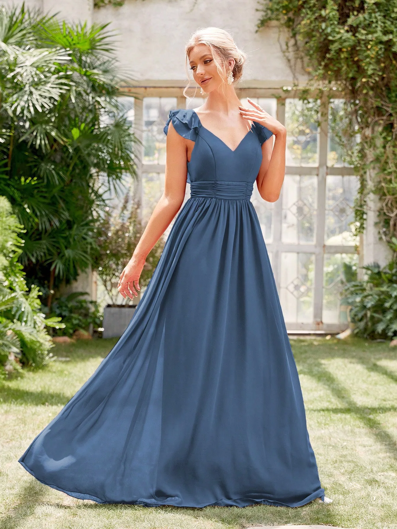 Vestido longo de noite feminino em chiffon, uma linha, sem encosto, plissado, vestidos formais, barato, alta qualidade, 2022