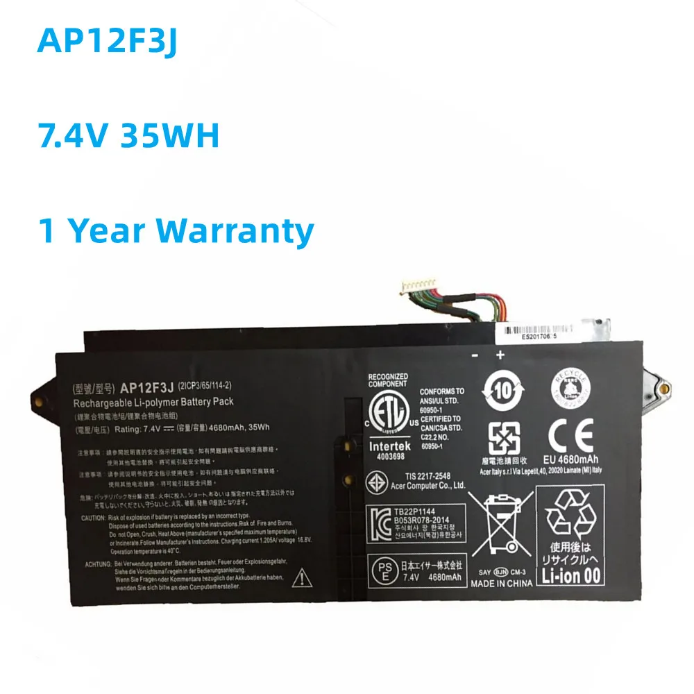 

NEW AP12F3J 7.4V 4680mAh/35WH Laptop Battery For Acer Aspire 13.3" Ultrabook S7 S7-391 2ICP3/65/114-2 AP12F3J