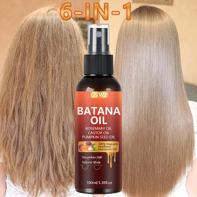 

GSWP 6-в-1 спрей-уход с маслом батаны, розмарином, кератином, касторовым и тыквенным маслом для разглаживания волос, от секущихся кончиков и поврежденных волос. 100 мл.