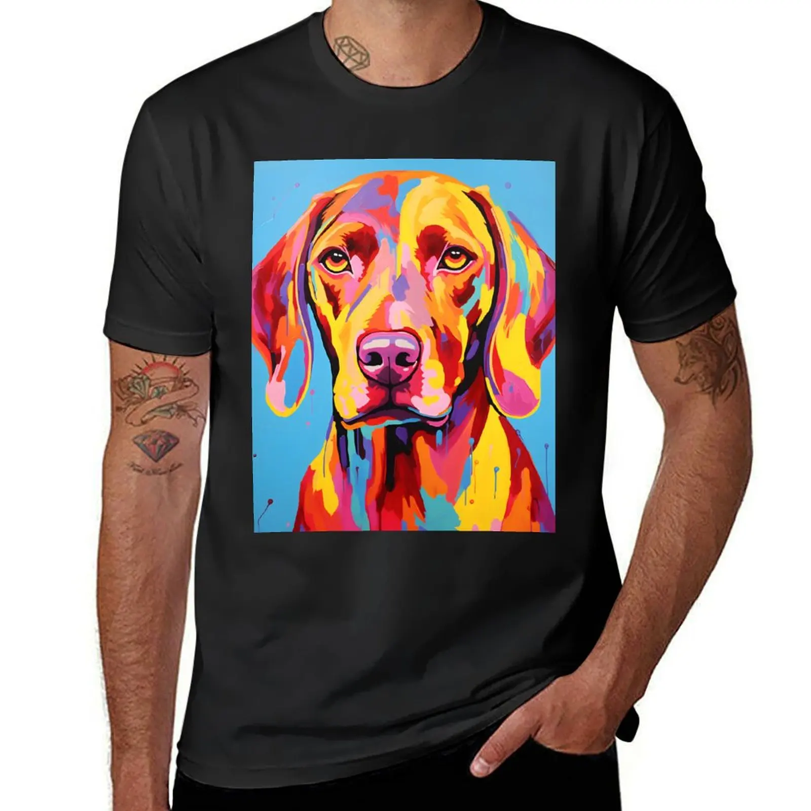 vizsla dog portrait colorful art set T-Shirt for a boy tees Aesthetic clothing plus sizes Men's clothing