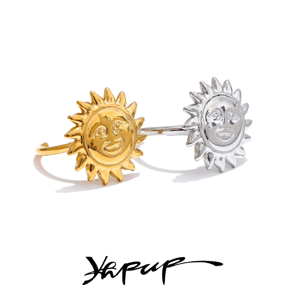 Yhpup-Bague Soleil Ouverte en Acier Inoxydable, 18k, Bijoux de Doigt, Breloque Plaqué, Réglable, Recyclable, Vente en Gros