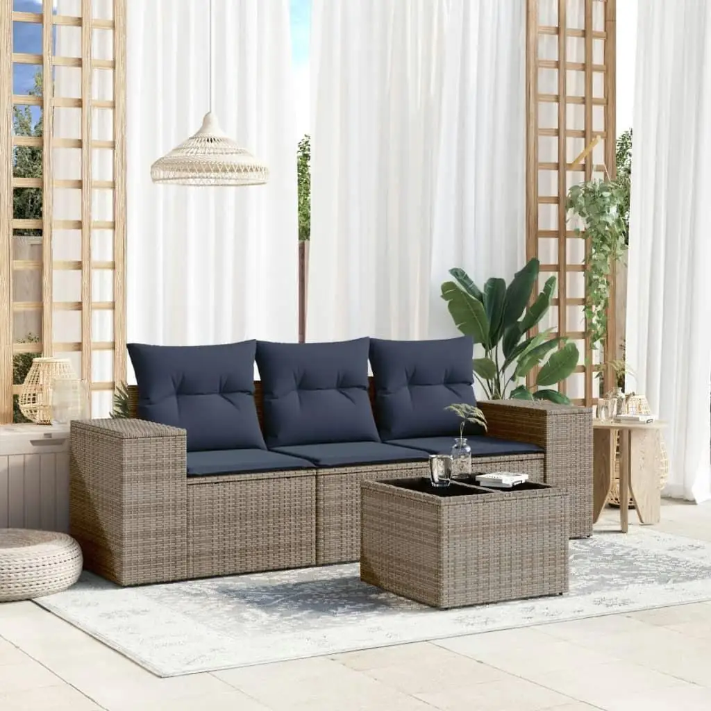 

Comfortable 4 Piece Patio Sofa Set with Cushions Gray Poly Rattan Outdoor Furniture Garden Seating