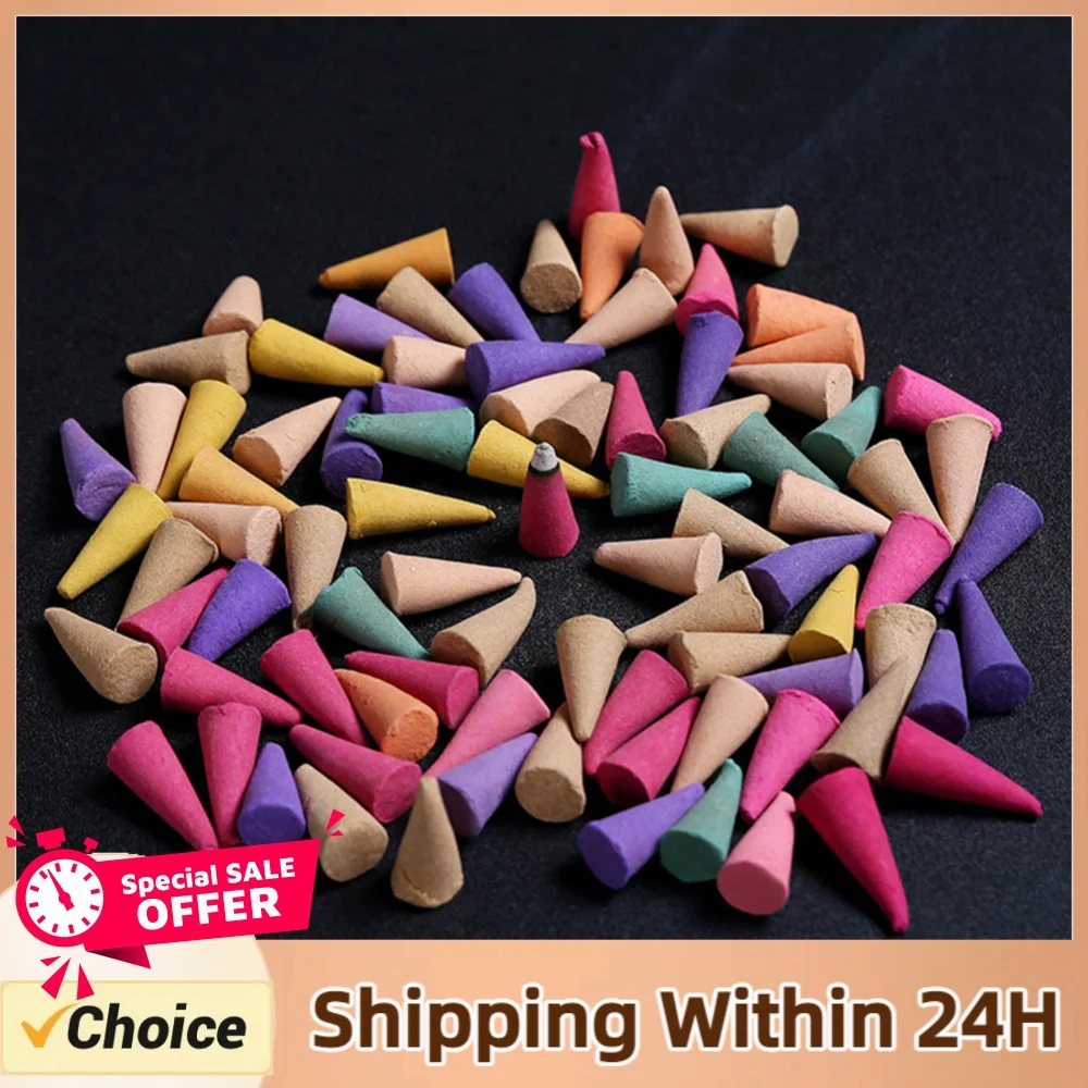 60Pcs Incense Cones for Colorful Fragrance Incense Cones Natural Scents Cones for Living Room Bedroom