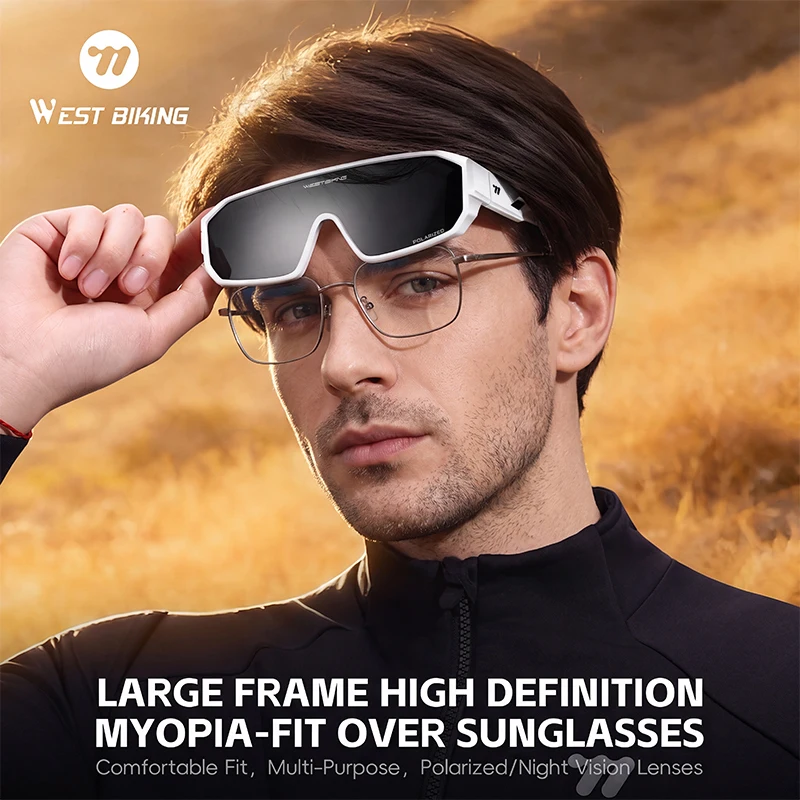 WEST BIKING Polarisierte Fahrradbrille zum Übertragen auf Myopie-Brillen, HD-Großrahmen-Sonnenbrille für Angeln und Autofahren, MTB- und Rennrad-Eyewear