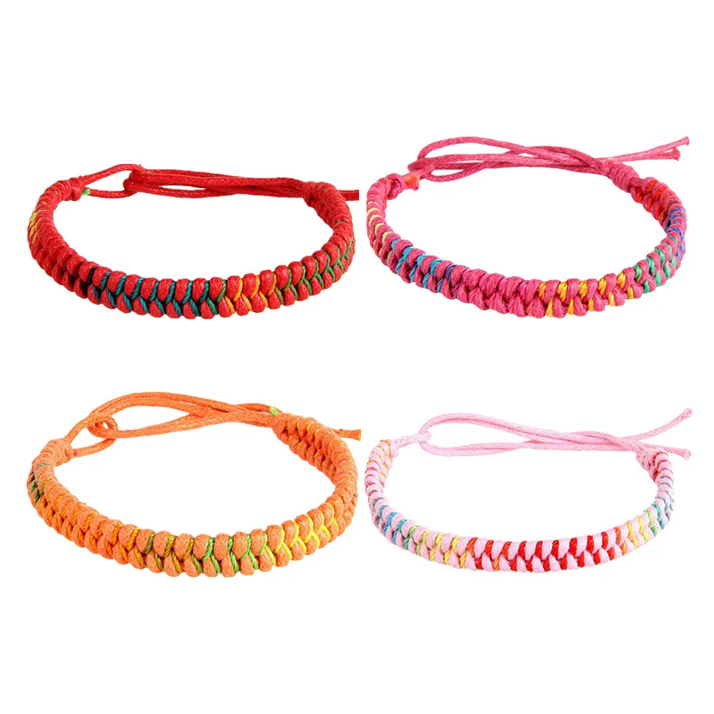 4Pcs Colorful Hand-Woven Wax Cord Bracelets Set Long-Lasting Lightweight Wristbands for Women Girls Birthday Travel Party Gift