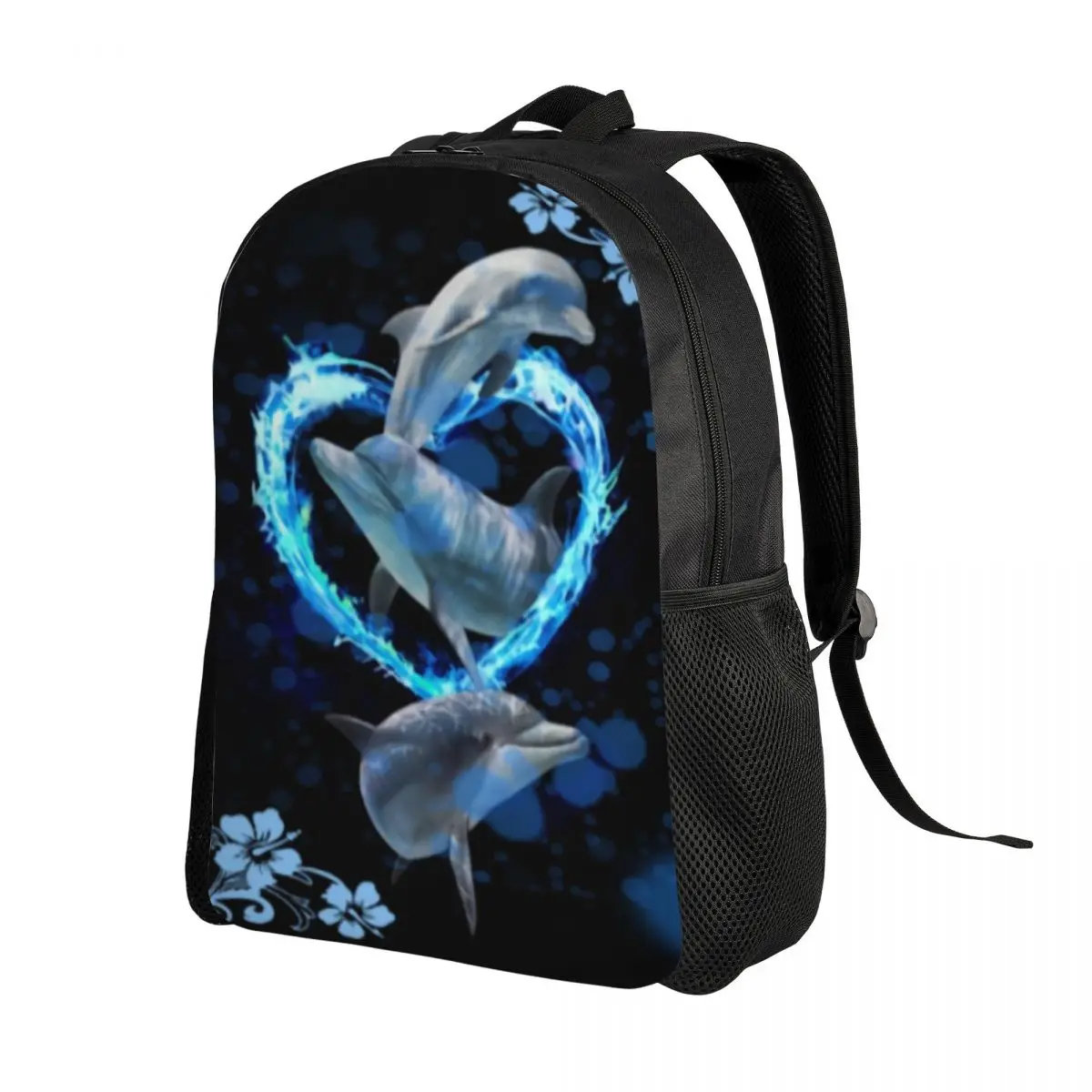 Blue Dolphins Laptop Backpack Women Men Fashion Bookbag for School College Student Ocean Blue Sea Animal Water Whale Bag