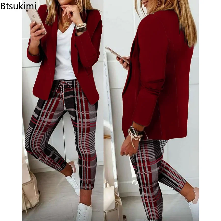 Spring Autumn Two Piece Sets Women Printted Elegant Blazer & Pants Set Outifits Fashion Tracksuits Casual Elegant Female Sets