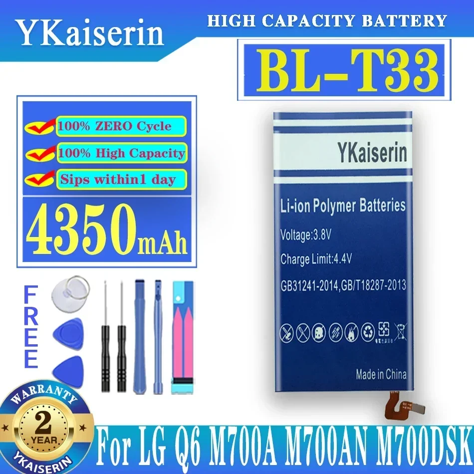 YKaiserin BL-T33 4350mAh Replacement Battery For LG Q6 M700A M700AN M700DSK M700N T33 BLT33 Mobile Phone Batteries + Free Tools