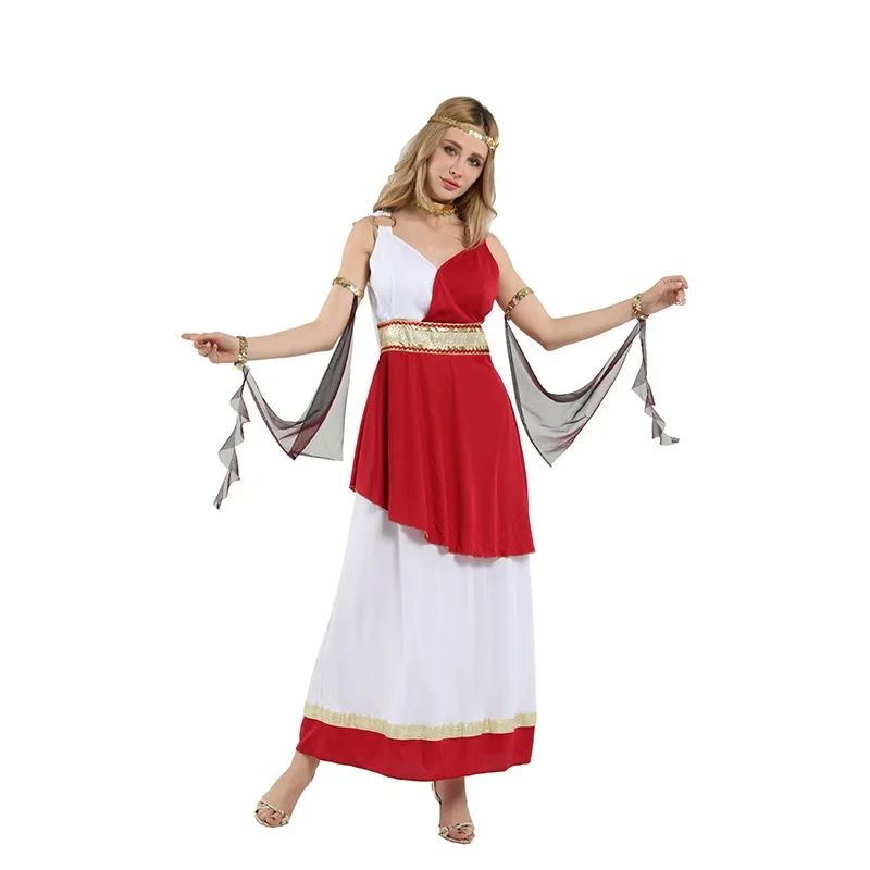 Ancient Greek Goddess Athena Costumes Women Halloween Roman Carnival Masquerade Role Play Dress