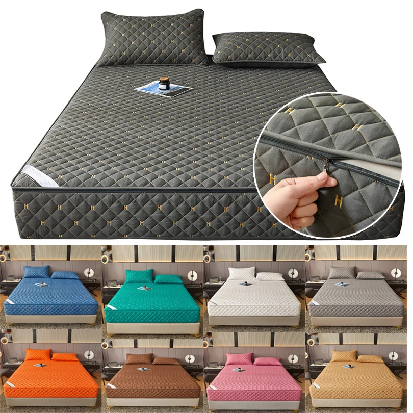 

Хлопковый наматрасник с защитой по всем шесть сторон, чехол на матрас на молнии, вышитый, мягкий наматрасник-топпер, натяжная простыня