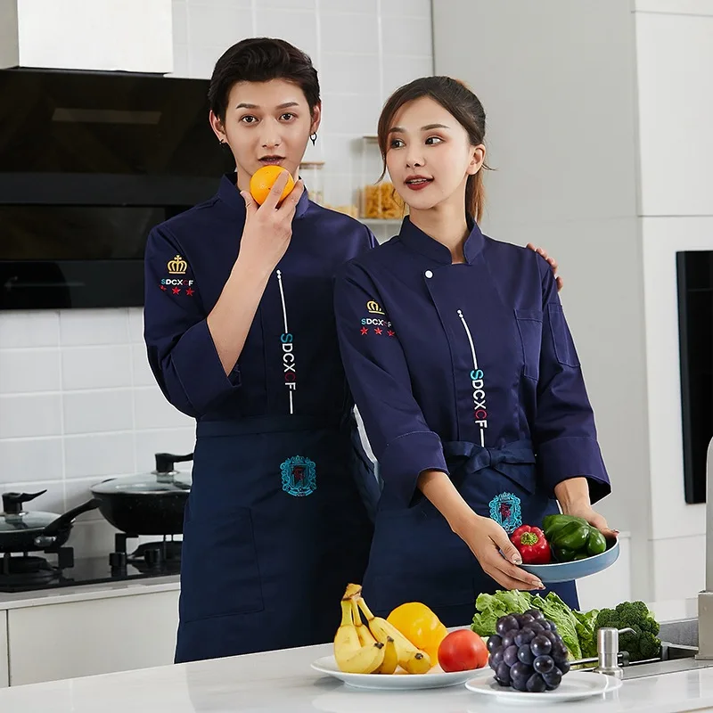 Uniforme impermeável e à prova de óleo para homens e mulheres, roupas de manga comprida, macacão de cozinha, hotel e restaurante, outono e inverno