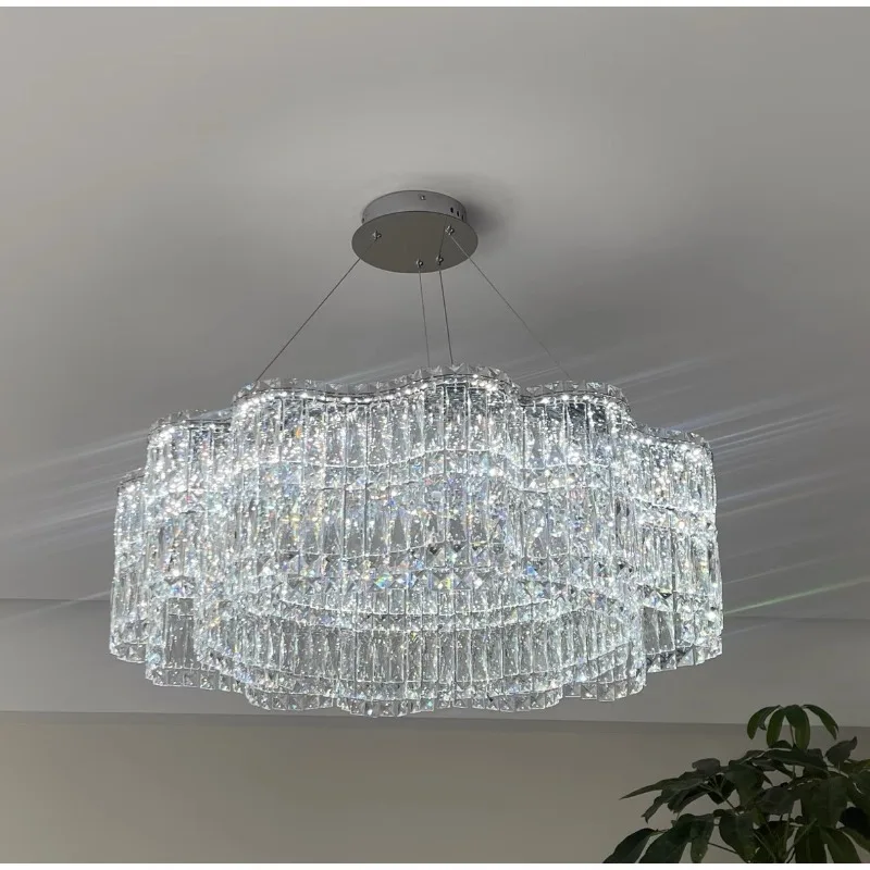 Italian Minimalist Luxury Crystal Chandelier LED Pendant Light Living Room Villa Duplex Dining Bedroom Eye Care Novelty New