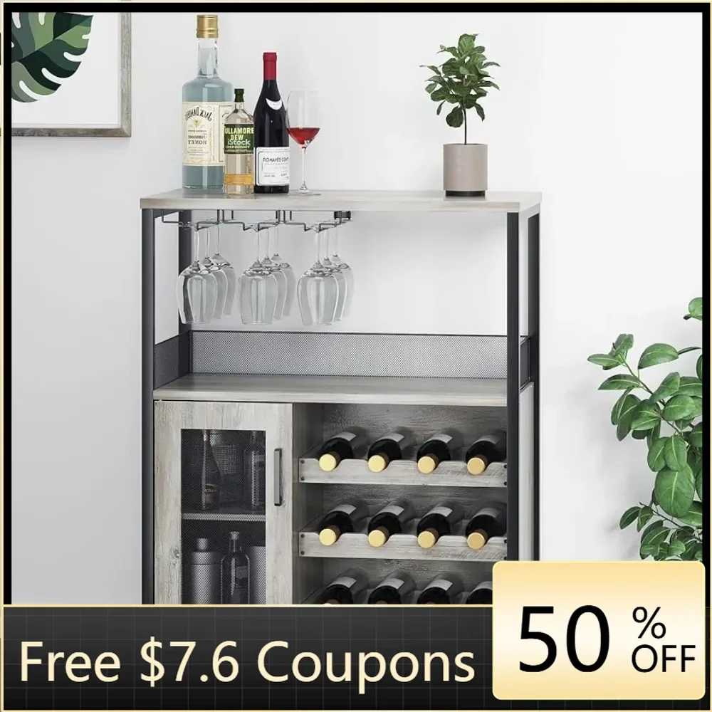 

Industrial Sideboard and Buffet Cabinet With Glass Holder and Mesh Door Wine Rack Grey Freight Free Home Kitchen