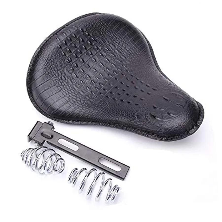 

13" Black Crocodile Skin Motorcycle Leather Driver Seat Cushion for Harley Davidson Sportster Chopper Bobber Black-Crocodile
