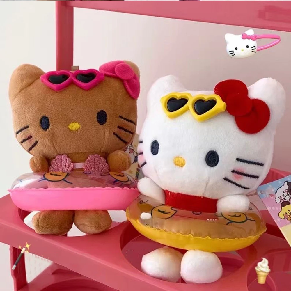 MINISO Anime Saniro Hello Kitty Zwemmen Cirkel Pluche Pop Speelgoed Cartoon Kt Kat Hawaiiaanse Stijl Rugzak Decoratie Meisjes Geschenken
