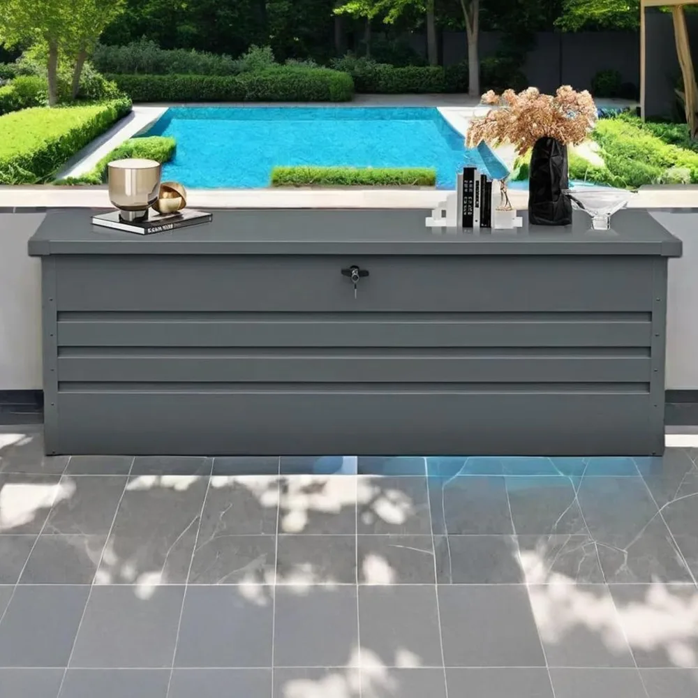 

260 Gallon Deck Box, Metal Large Deck Box, Waterproof Deck Storage Box, Pool Storage Box with Lockable Storage Containers