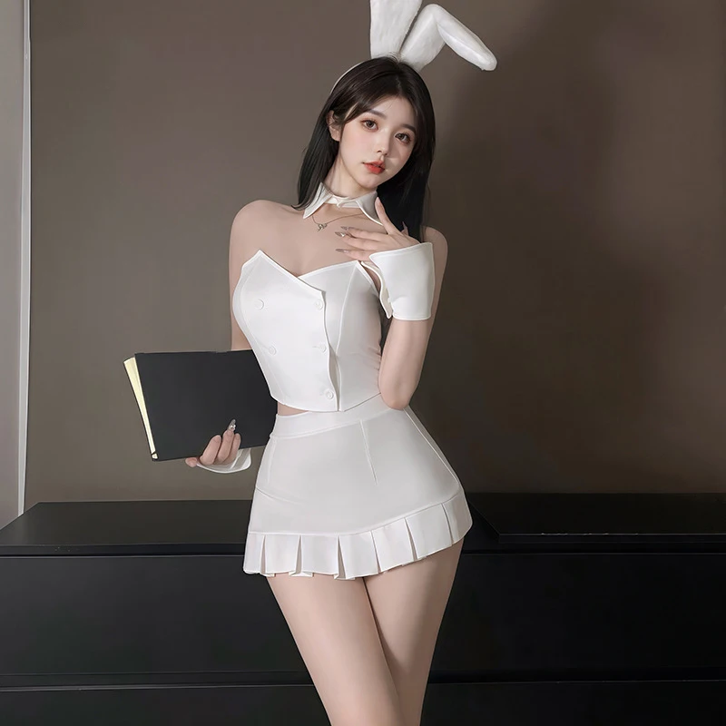 

Sexy Women Bunny Girl Uniform Plush Rabbit Ears Headwear Outfits Cosplay Costumes Halloween Nightclub Sweet Fashion Mini Dress