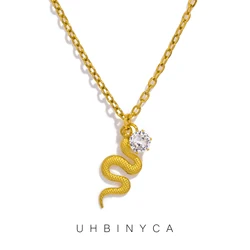 UHBINYCA Personality Stainless Steel Cubic Zirconia Snake Pendant Necklace Tarnish Resistant Popular Jewelry Gift