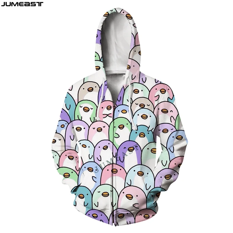 Jumeast Men Women 3D Oversized Cost Cartoon Animal Pig Elephant Penguin Long Sleeve Jacket Sport Pullover Spring Zipper Hoodies