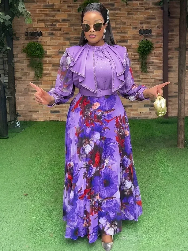 หรูหราชีฟองสุภาพสตรีชุดผู้หญิงงานแต่งงานชุดราตรีแอฟริกัน Dashiki ชุด 2025 แขนยาวชุดเสื้อคลุม