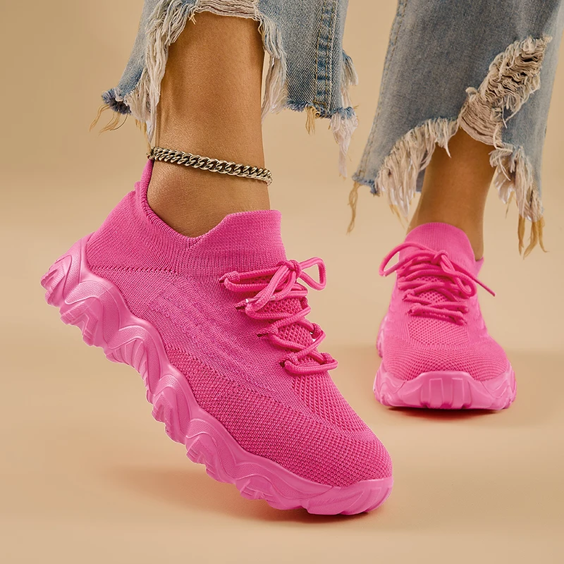 

YRZL Womens Chunky Sneakers Running Shoes Womens Lightweight Breathable Knitting Slip Comfortable Walking Casual Sports Shoes