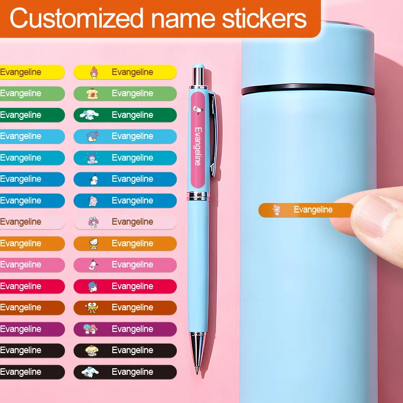 ملصقات اسم سانريو المخصصة، ملصقات مقاومة للماء مخصصة للوازم المدرسية، موسم العودة إلى المدرسة، فكرة هدية عيد الميلاد