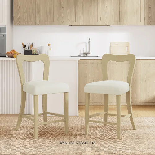 

2-piece Bar Stool Set Wooden Fabric Bar Stool No Armrests Modern Kitchen Dining Chair Beige/Green/Caramel Rubber Wood