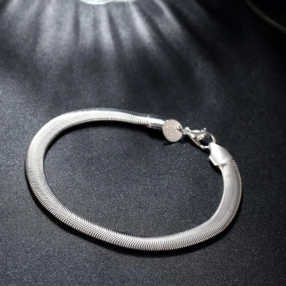 Fine 18K gold 6MM soft snake bone Chain 925 Sterling silver Bracelets for Women men Fashion Party Gifts elegant Jewelry