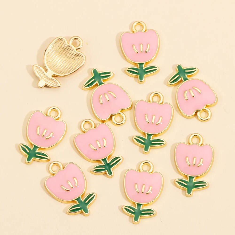 10 Stück 4 Farben Rose Blumen Emaille Charm Anhänger für Schmuckherstellung Diy Zubehör Süße romantische Halskette Ohrringe Schmuck Geschenk – Detail 7