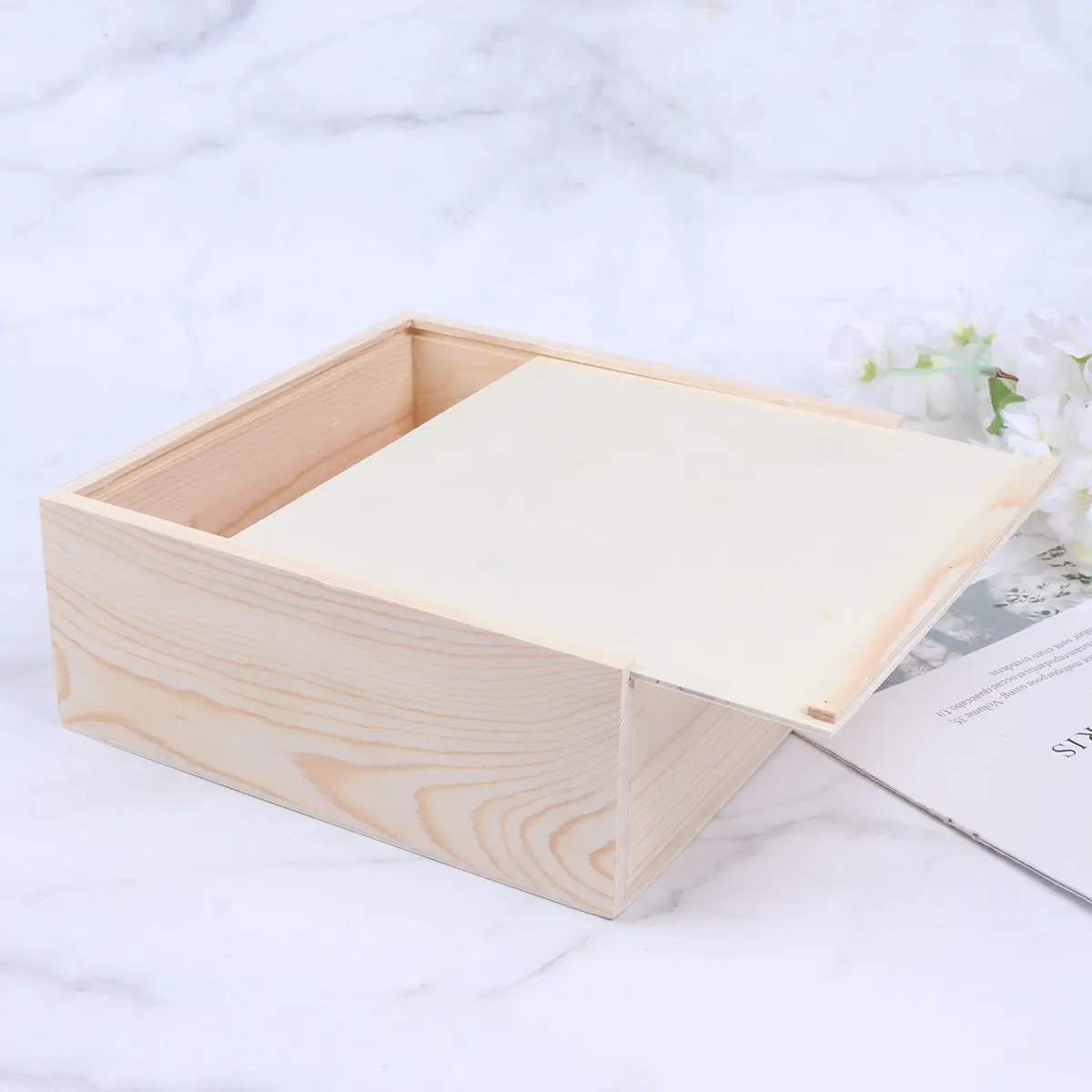 

1Pcs 19.6x19.6x7.6cm Premium Wooden Square Push Cover Box Jewelry Gift Case Ring Bracelet Storage Organizer Elegant Valentine