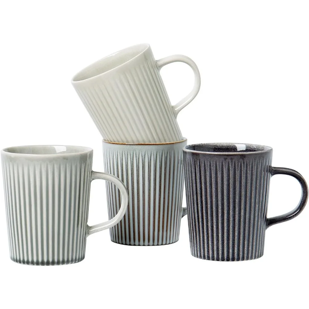 

Набор из четырех больших керамических кружек в полоску, 18 унций, для горячих напитков, можно мыть в посудомоечной машине и использовать в микроволновой печи