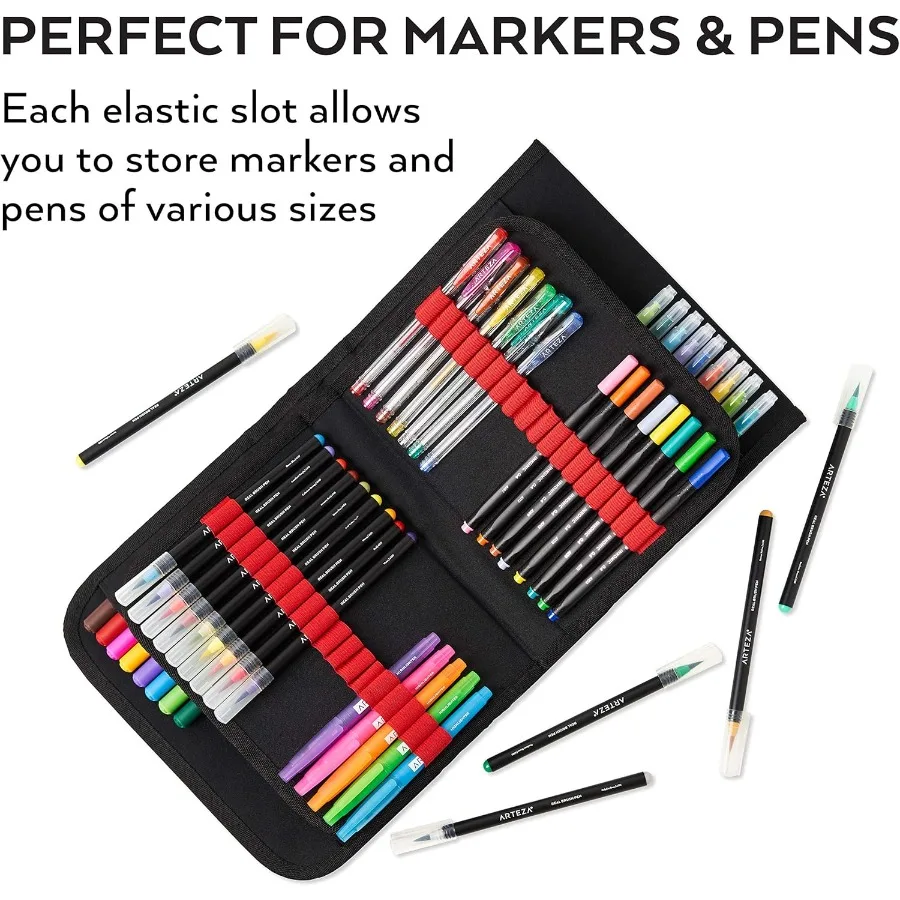 حافظة تنظيم أقلام التحديد من ARTEZA مع 108 فتحات للوازم الفنية وجيب بسحاب أصلع قابل للإزالة ومقبض حمل مثالي لـ #5