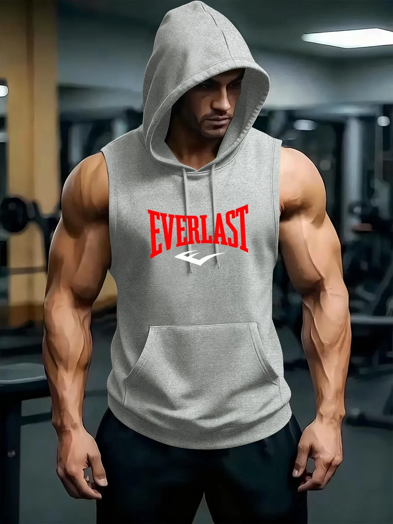 2026 Neue Herren Fitness- und Bodybuilding-Sportweste Ärmelloses T-Shirt Herren Laufweste mit Kapuze – Detail 11