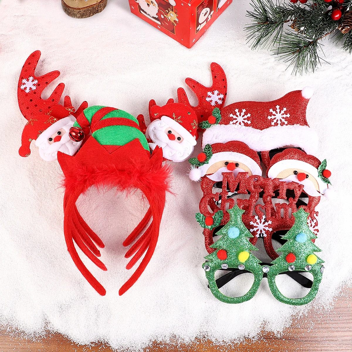

4Pcs Holiday Hair Hoops and Eyeglasses Collection Cute Christmas Party Outfit Enhancer Ideal Wedding Birthday Event Accessory