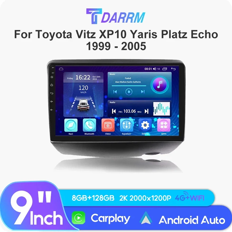 

Автомобильное авторадио мультимедиа Android13 для Toyota Vitz XP10 Yaris Platz Echo 1999-2005 Carplay навигация GPS автомобильный видеоплеер Raido