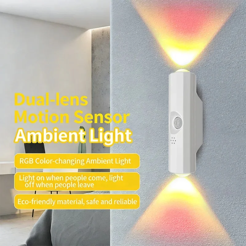 LED Motion Sensor Night Light, USB-C Rechargeable Adjustable Wall Light,  Wireless Stick-On Lamp for Bedroom Hallway Closet