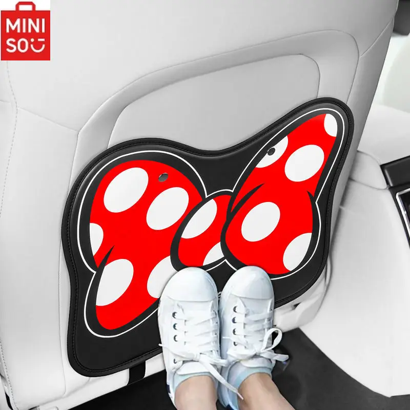 

MINISO Disney Minnie Bow Car Seat Anti-kick Pad Leather Cartoon Back Seat Anti-dirty and Anti-wear Women's Car Interior Products