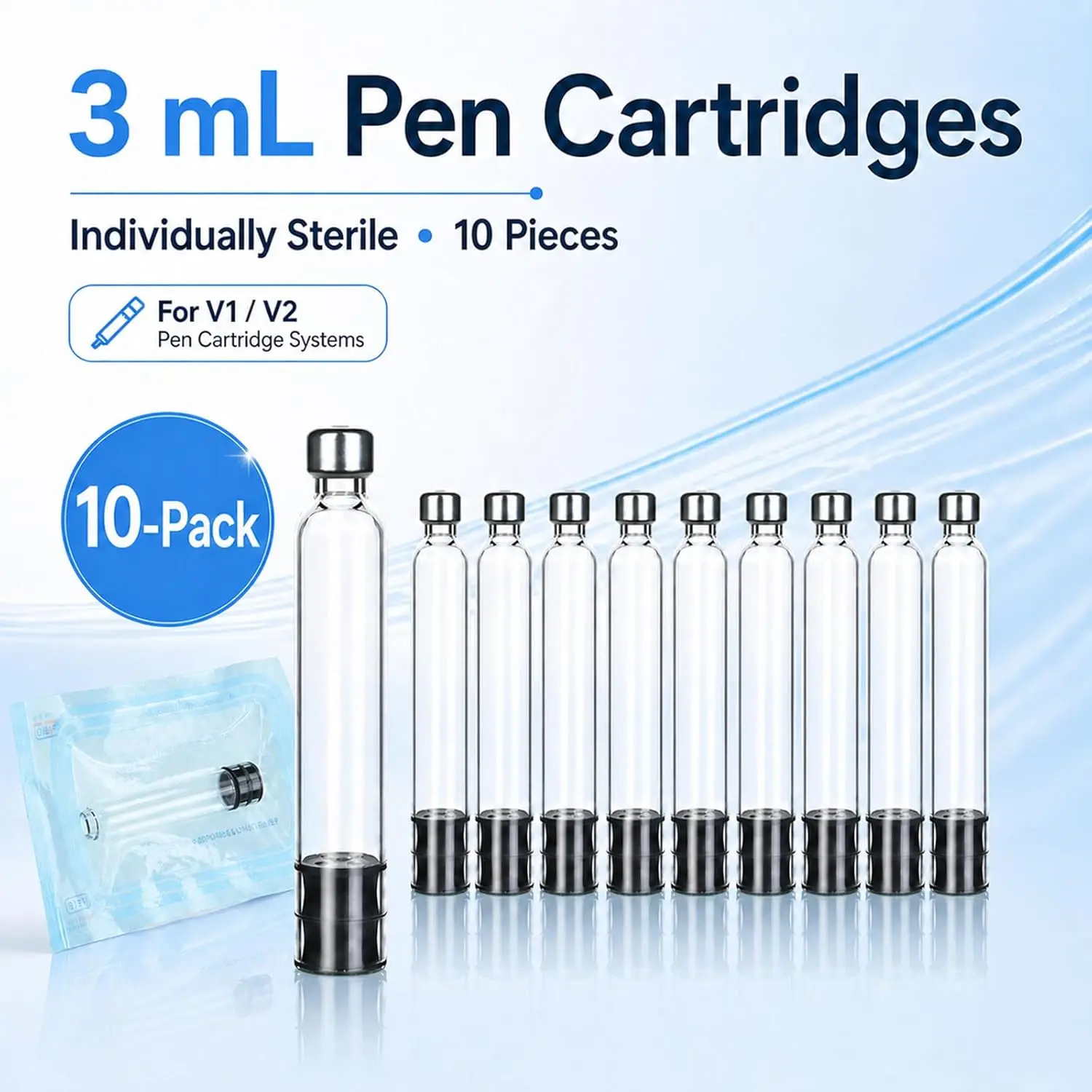 10pack Disposable Sterile 3ml Insulin Cartridges Individually Sealed Independent Packaging Replacement Cassette Bottle Injection
