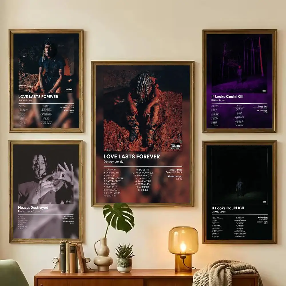Singer Destroy Lonely Album Painting Calligraphy Stylish Canvas Poster Wall Art for Living Room Bedroom Office Home Decor