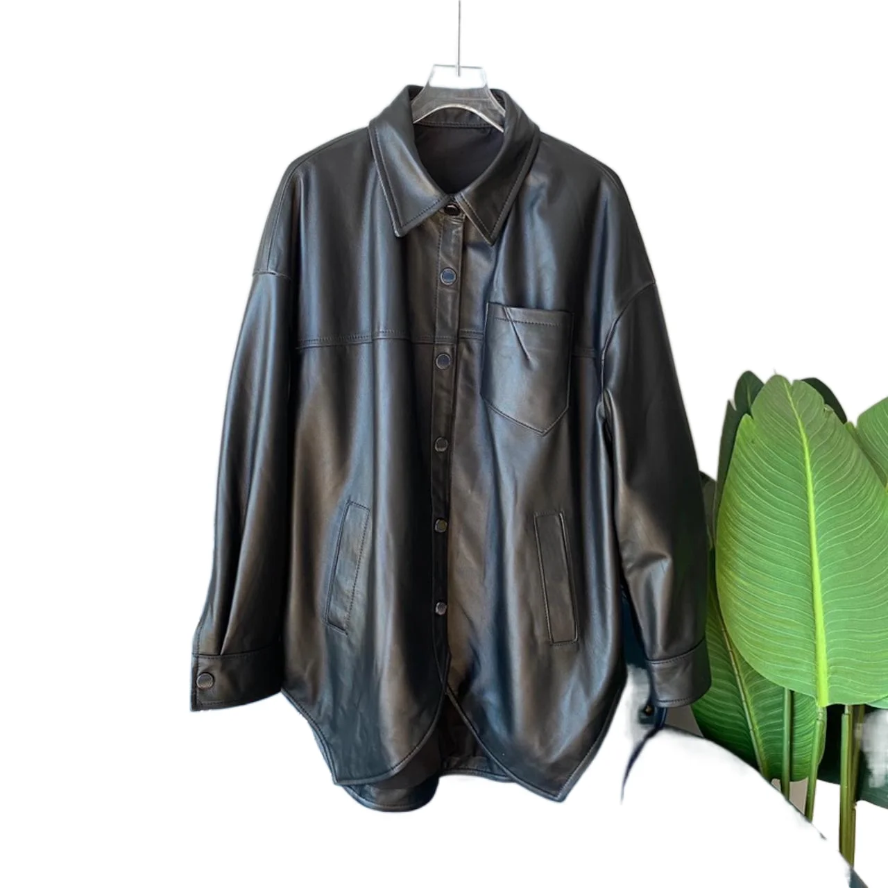 2023 春秋 レディース ロング irt スレ 本革 ジャケット コート ミディアム丈 アウター ファッショナブル エレガント