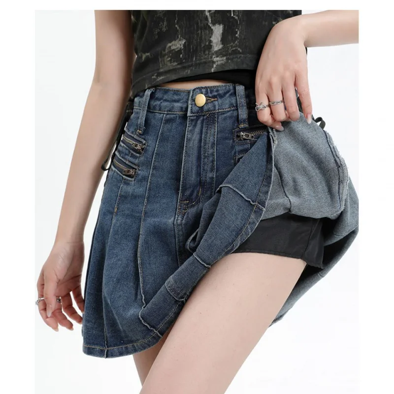 

Vintage Short Skirt Women Summer New Anti-Exposure High Waist A-Line Pleated Half Skirt