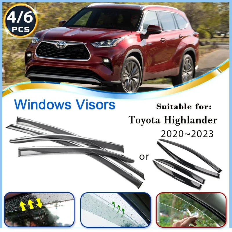 Car Window Visor For Toyota Highlander XU70 2020 2021 2022 2023 4PCS 6PCS Rain Guard Deflectors Sun Windshields Auto Accessories